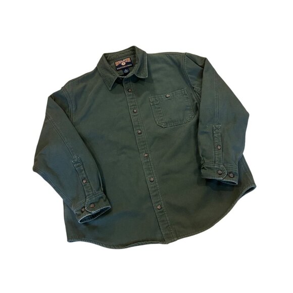 Duluth Trading Canvas Barn Jacket Green Button Front Chore Fleece Lined Men's XL - Picture 3 of 7